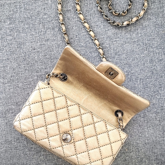 **SOLD** Chanel Mini Classic Flap in Metalic Gold and Silver Hardware - Picture 2 of 9